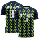 Custom Navy White-Neon Green Zigzag Shape Sublimation Soccer Uniform Jersey
