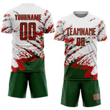 Custom White Red-Green Abstract Fragment Art Splash Sports Sublimation Soccer Uniform Jersey