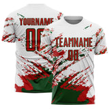 Custom White Red-Green Abstract Fragment Art Splash Sports Sublimation Soccer Uniform Jersey