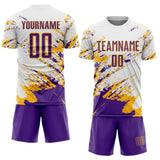 Custom White Purple-Gold Abstract Fragment Art Splash Sports Sublimation Soccer Uniform Jersey