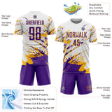 Custom White Purple-Gold Abstract Fragment Art Splash Sports Sublimation Soccer Uniform Jersey