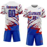 Custom White Thunder Blue-Red Abstract Fragment Art Splash Sports Sublimation Soccer Uniform Jersey