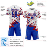 Custom White Thunder Blue-Red Abstract Fragment Art Splash Sports Sublimation Soccer Uniform Jersey