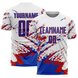 Custom White Thunder Blue-Red Abstract Fragment Art Splash Sports Sublimation Soccer Uniform Jersey