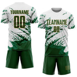 Custom White Green Kelly Green-Gold Abstract Fragment Art Splash Sports Sublimation Soccer Uniform Jersey