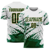 Custom White Green Kelly Green-Gold Abstract Fragment Art Splash Sports Sublimation Soccer Uniform Jersey