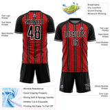 Custom Black Red-White Line Sublimation Soccer Uniform Jersey