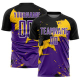 Custom Black Purple-Yellow Splash Sublimation Soccer Uniform Jersey