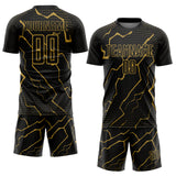Custom Black Old Gold Lightning Sports Sublimation Soccer Uniform Jersey