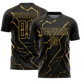 Custom Black Old Gold Lightning Sports Sublimation Soccer Uniform Jersey