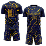 Custom Navy Yellow Lightning Sports Sublimation Soccer Uniform Jersey