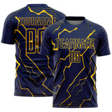 Custom Navy Yellow Lightning Sports Sublimation Soccer Uniform Jersey