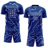 Custom Royal White Lightning Sports Sublimation Soccer Uniform Jersey