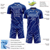 Custom Royal White Lightning Sports Sublimation Soccer Uniform Jersey