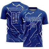 Custom Royal White Lightning Sports Sublimation Soccer Uniform Jersey