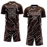 Custom Brown White Lightning Sports Sublimation Soccer Uniform Jersey