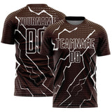 Custom Brown White Lightning Sports Sublimation Soccer Uniform Jersey