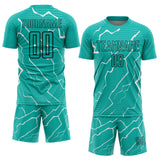Custom Aqua Black-White Lightning Sports Sublimation Soccer Uniform Jersey