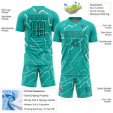 Custom Aqua Black-White Lightning Sports Sublimation Soccer Uniform Jersey