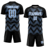 Custom Black Light Blue-White Line Sublimation Soccer Uniform Jersey