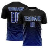 Custom Black Royal-White Gradient Line Sublimation Soccer Uniform Jersey