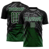 Custom Black Green-White Gradient Scratch Splash Sublimation Soccer Uniform Jersey