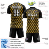 Custom Black White-Old Gold Geometric Shape Sublimation Soccer Uniform Jersey
