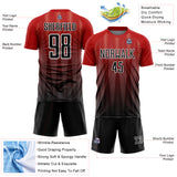 Custom Red Black-White Gradient Line Sublimation Soccer Uniform Jersey