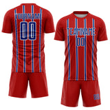 Custom Red Royal-White Stripe Line Sublimation Soccer Uniform Jersey