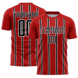Custom Red Black-White Stripe Line Sublimation Soccer Uniform Jersey