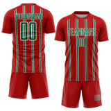 Custom Red Kelly Green-White Stripe Line Sublimation Soccer Uniform Jersey