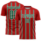Custom Red Kelly Green-White Stripe Line Sublimation Soccer Uniform Jersey