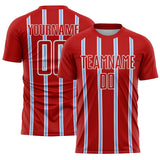Custom Red Light Blue-White Stripe Line Sublimation Soccer Uniform Jersey