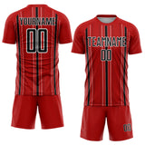Custom Red Black-White Stripe Sublimation Soccer Uniform Jersey