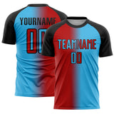 Custom Sky Blue Red-Black Sublimation Gradient Fashion Soccer Uniform Jersey