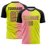 Custom Neon Yellow Medium Pink-Black Sublimation Gradient Fashion Soccer Uniform Jersey