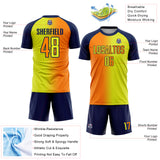 Custom Neon Yellow Bay Orange-Navy Sublimation Gradient Fashion Soccer Uniform Jersey