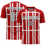 Custom Red White-Black Stripe Line Sublimation Soccer Uniform Jersey