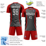 Custom Red White-Black Stripe Line Sublimation Soccer Uniform Jersey
