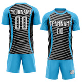 Custom Sky Blue White-Black Stripe Line Sublimation Soccer Uniform Jersey