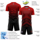 Custom Red Black Gradient Arrow Geometric Shapes Sublimation Soccer Uniform Jersey