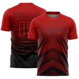 Custom Red Black Gradient Arrow Geometric Shapes Sublimation Soccer Uniform Jersey