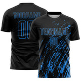 Custom Black Powder Blue Splash Sublimation Soccer Uniform Jersey