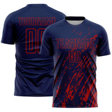 Custom Navy Red Splash Sublimation Soccer Uniform Jersey