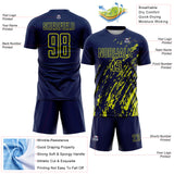 Custom Navy Neon Yellow Splash Sublimation Soccer Uniform Jersey
