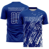 Custom Royal White Splash Sublimation Soccer Uniform Jersey
