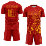 Custom Red Gold Splash Sublimation Soccer Uniform Jersey