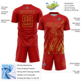 Custom Red Old Gold Splash Sublimation Soccer Uniform Jersey