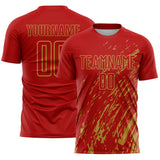 Custom Red Old Gold Splash Sublimation Soccer Uniform Jersey