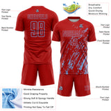 Custom Red Light Blue Splash Sublimation Soccer Uniform Jersey